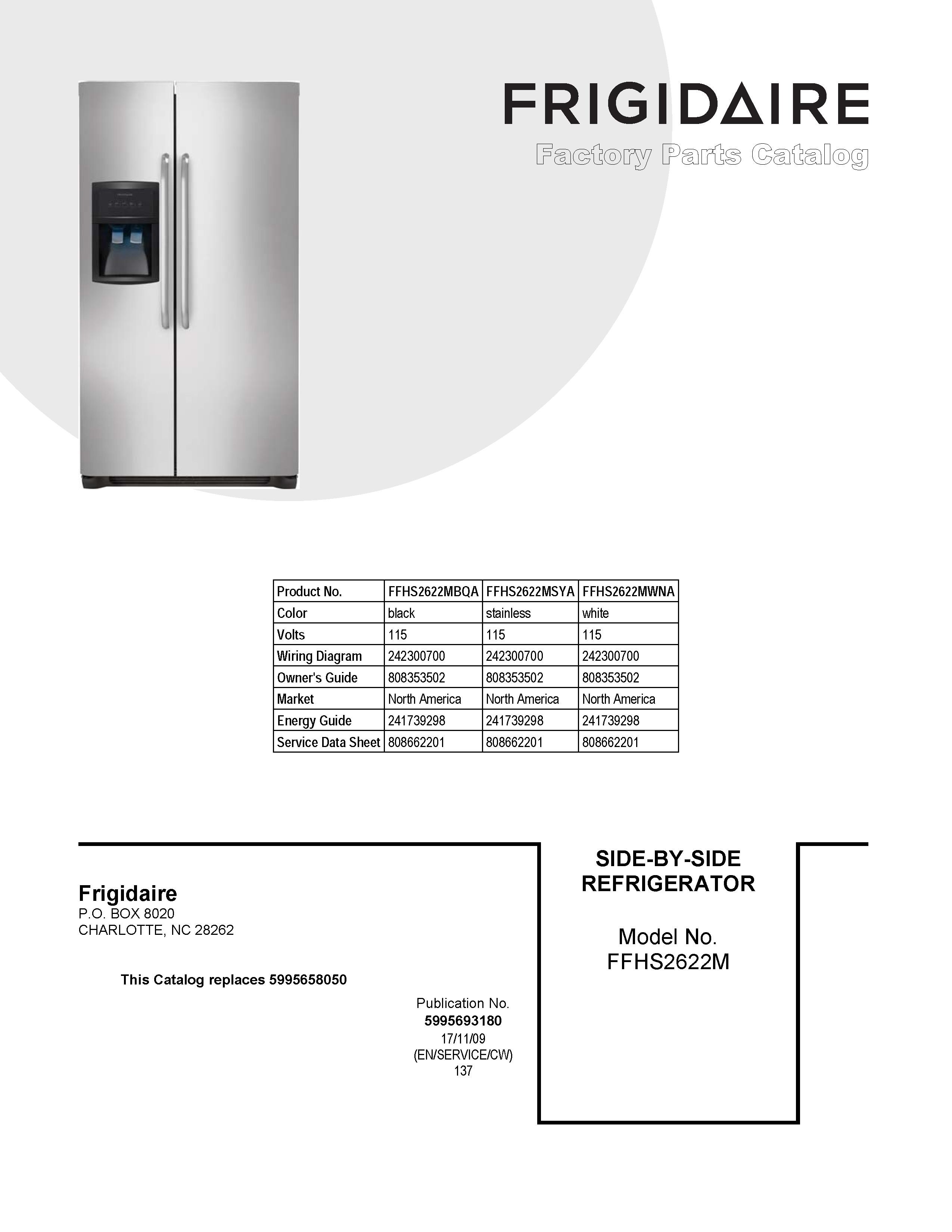 frigidaire ffhs2622msya parts