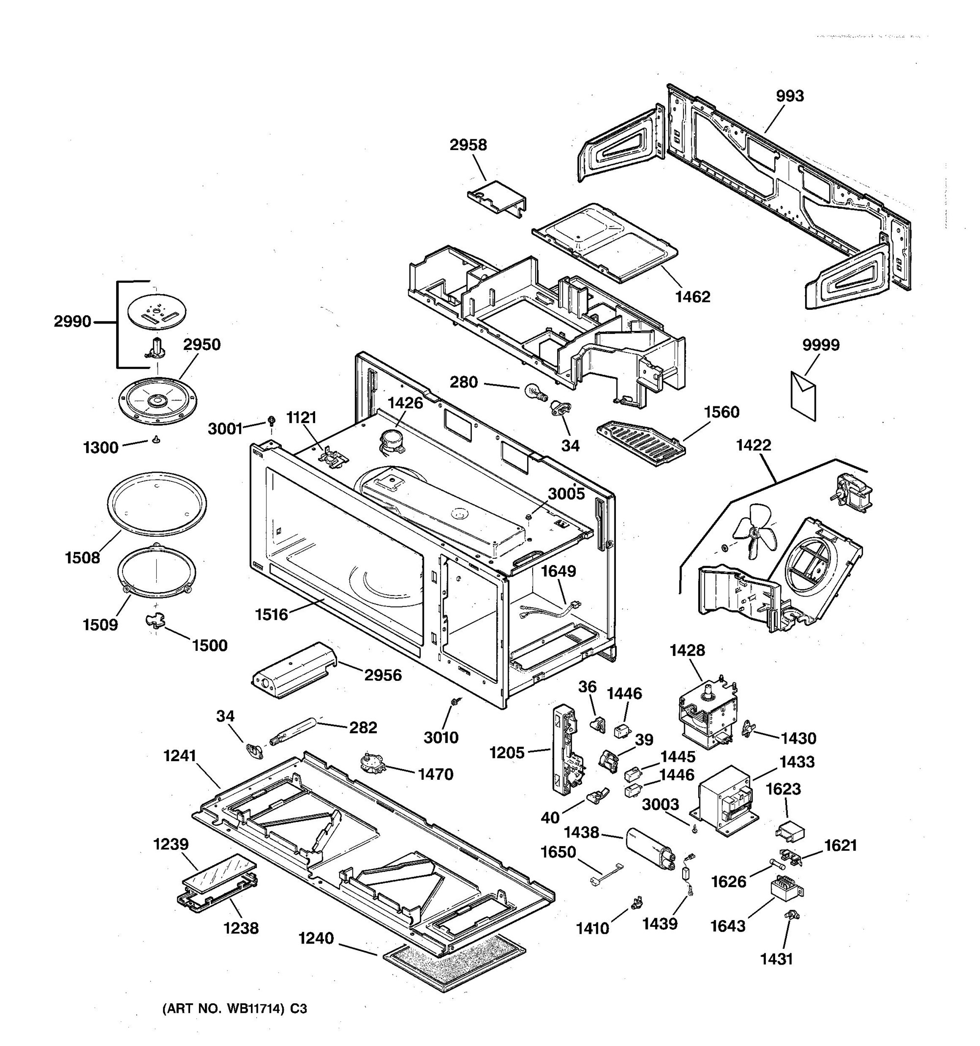 JVM1339WW02 Base, Stirrer & Electronics Microwave Spacemaker Over