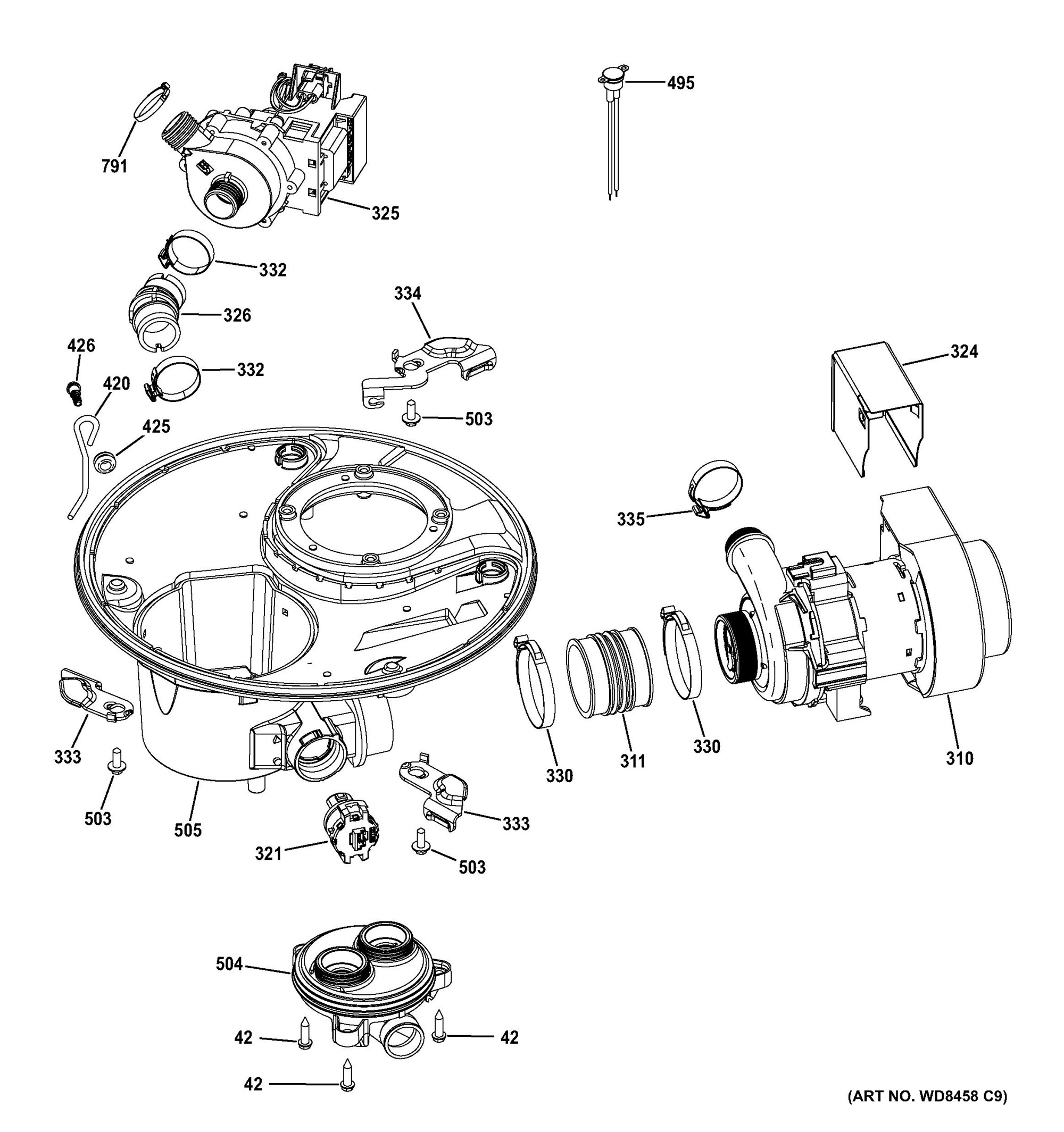 GDF520PGD6BB Sump & Motor Mechanism General Electric Appliance Parts
