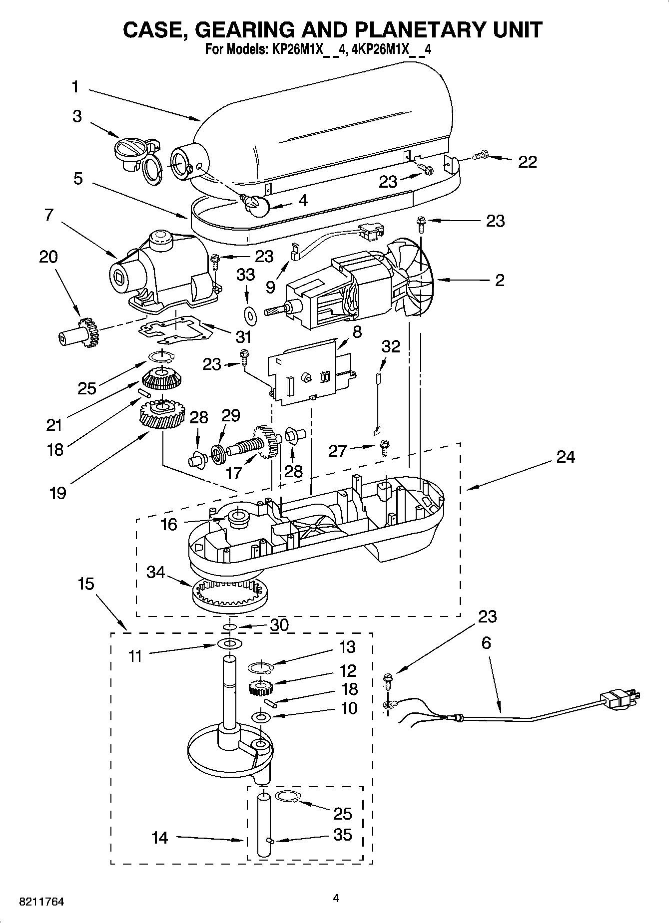 KP26M1XMR4 Case, Gearing And Unit Stand Mixer 6 Quart Professional 600