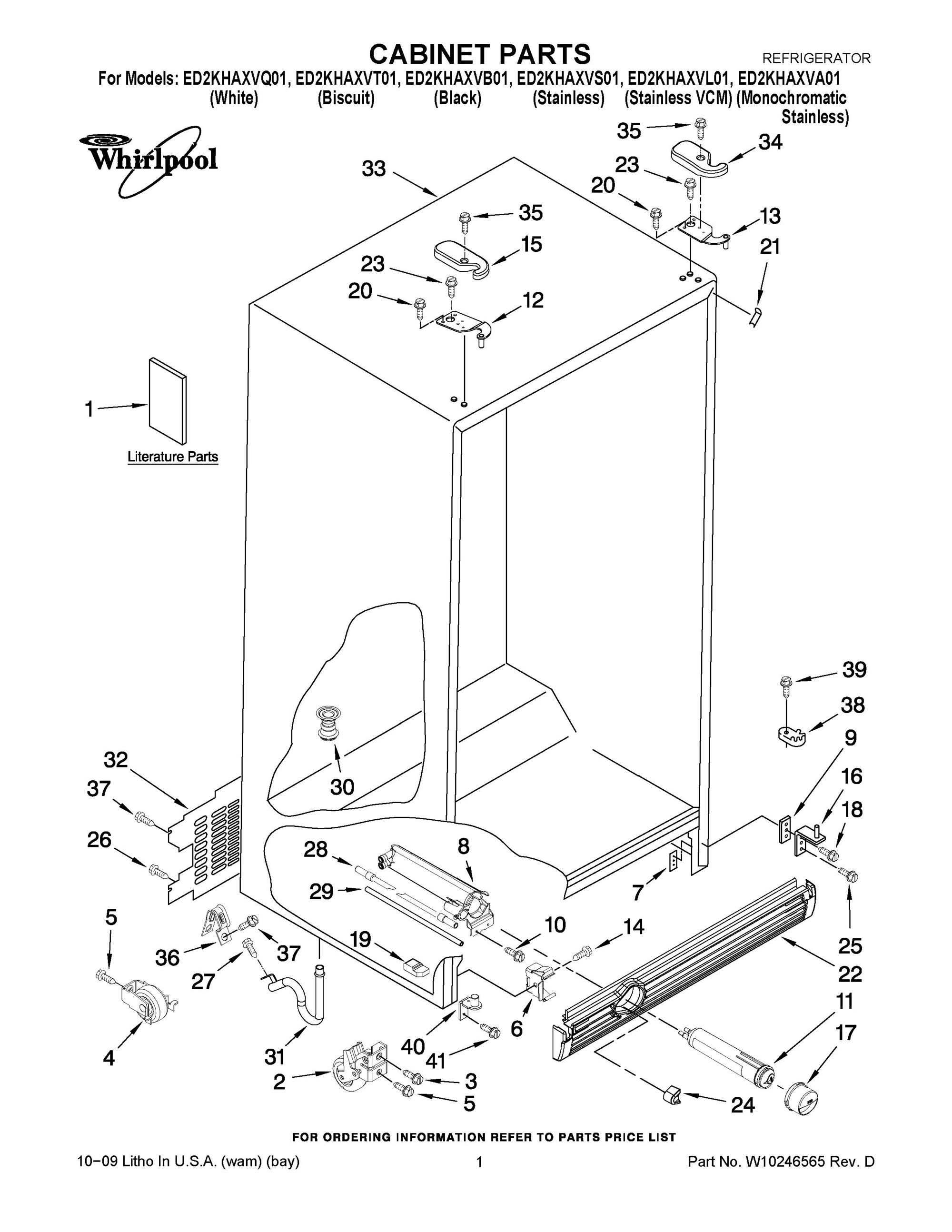 ED2KHAXVT01 | Cabinet Parts | Whirlpool Corporation | Appliance Parts