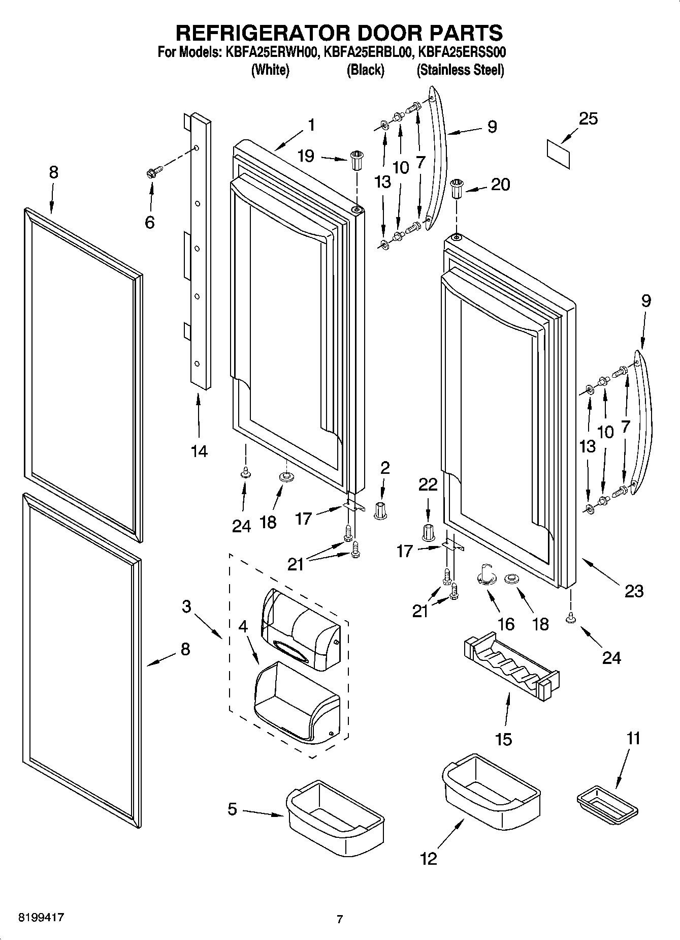 KBFA25ERBL00 Refrigerator Door Parts Refrigerator French Door