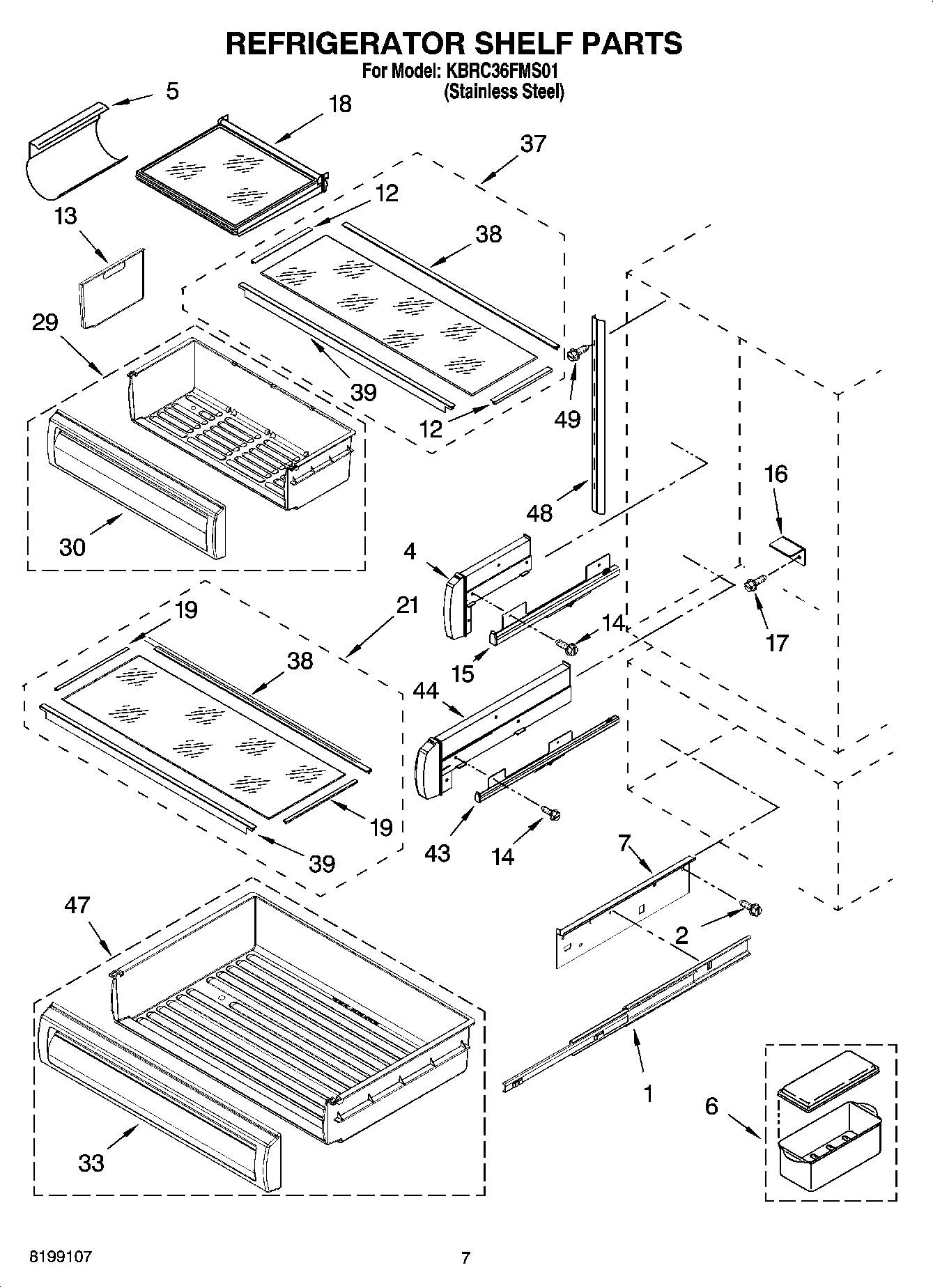 KBRC36FMS01 Refrigerator Shelf Parts Refrigerator Bottom Freezer