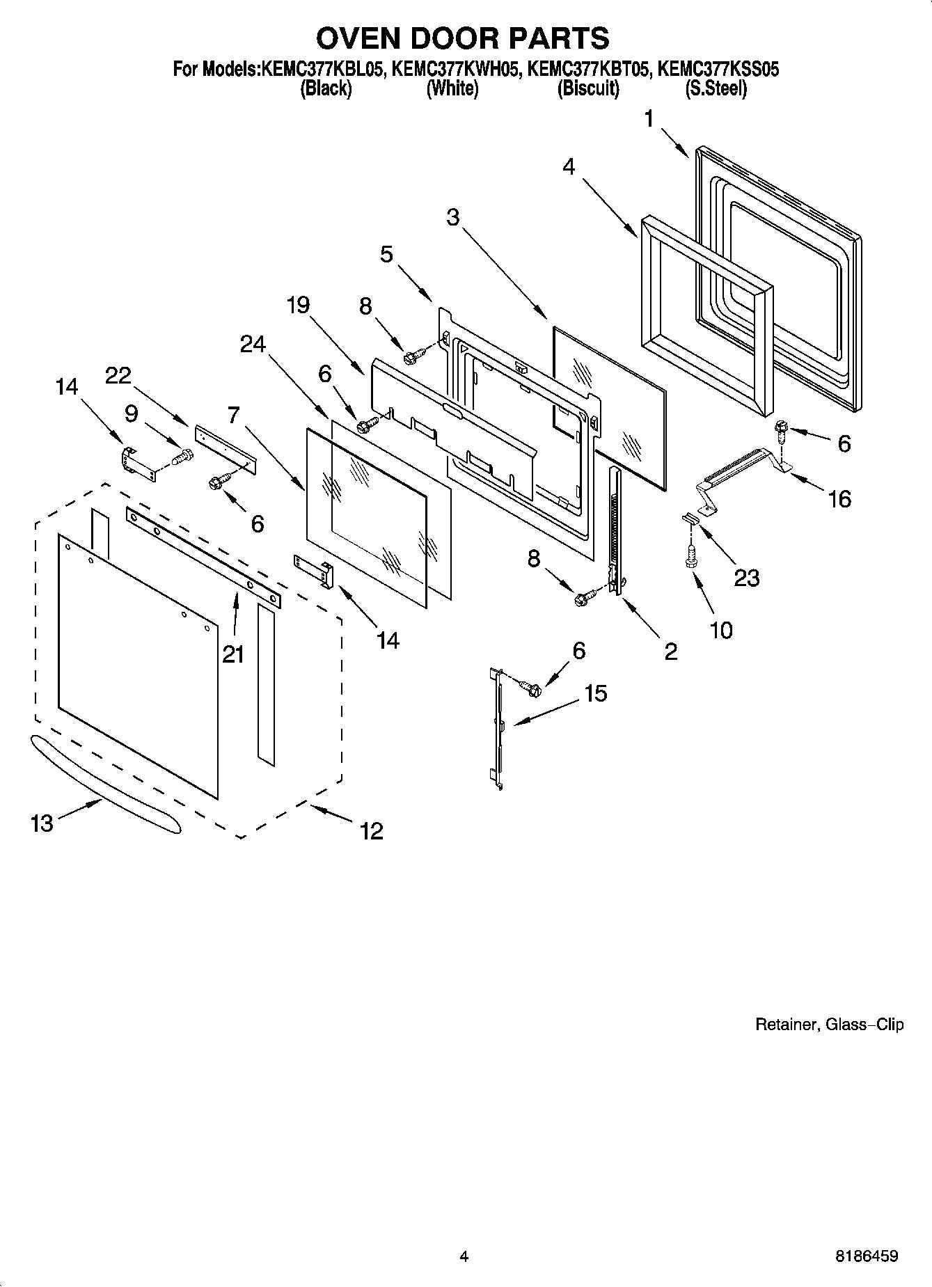 KEMC377KBL05 Oven Door Parts Whirlpool Corporation Appliance Parts