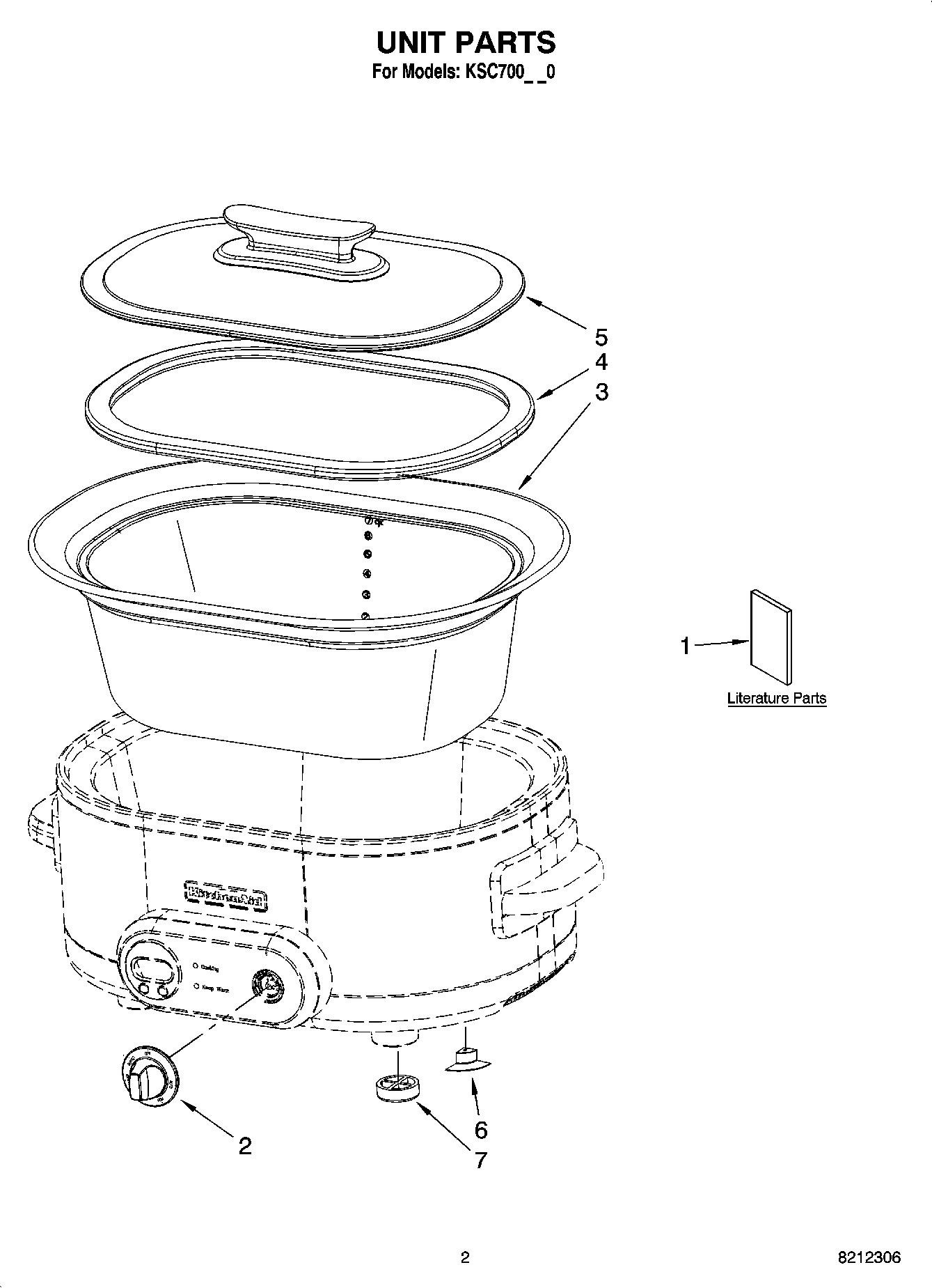 Ksc700ss0 Unit Parts Slow Cooker 7 Quart Glass Lid Midline Kitchenaid Whirlpool 7845