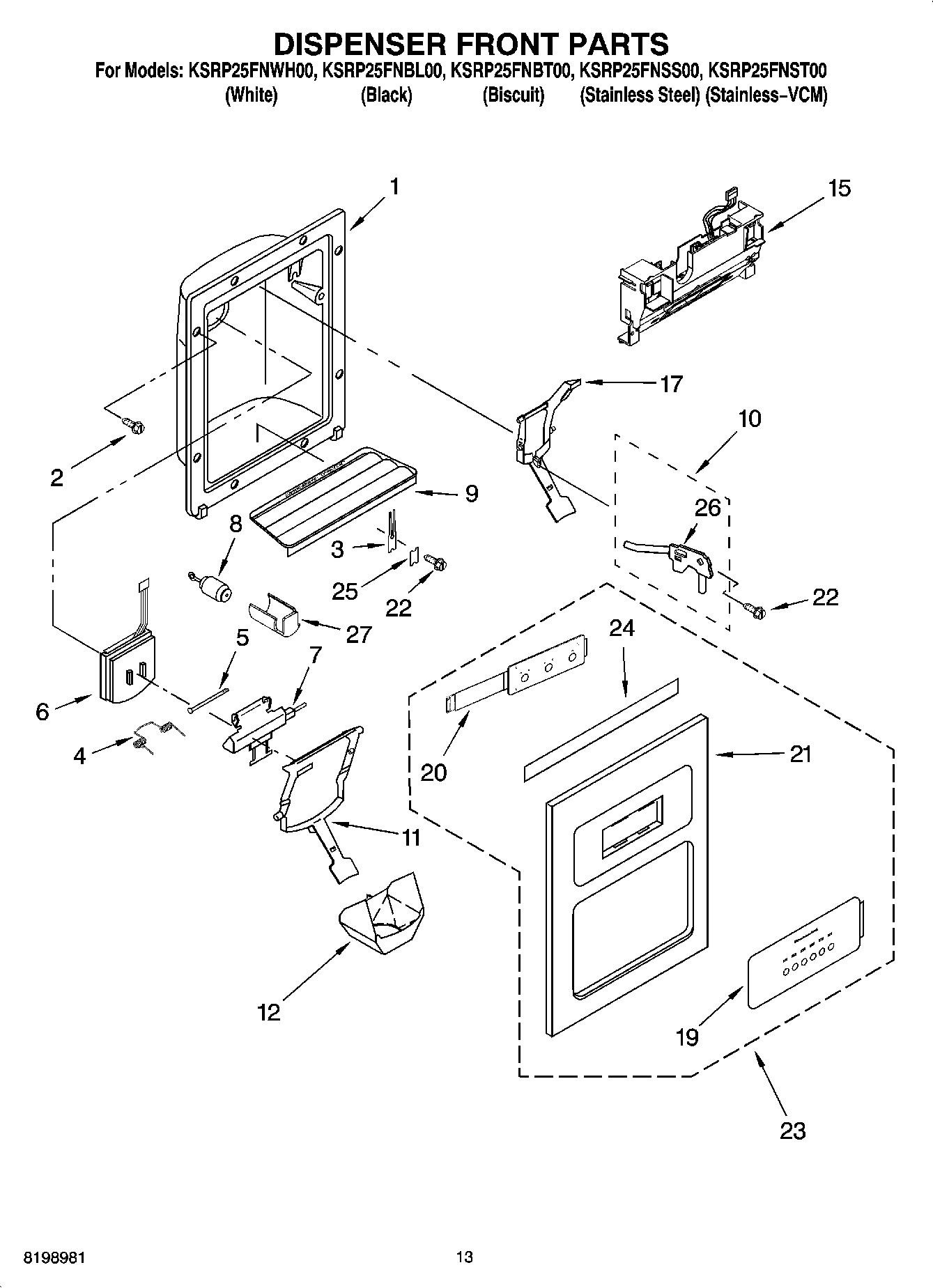 kitchenaid refrigerator ice dispenser parts