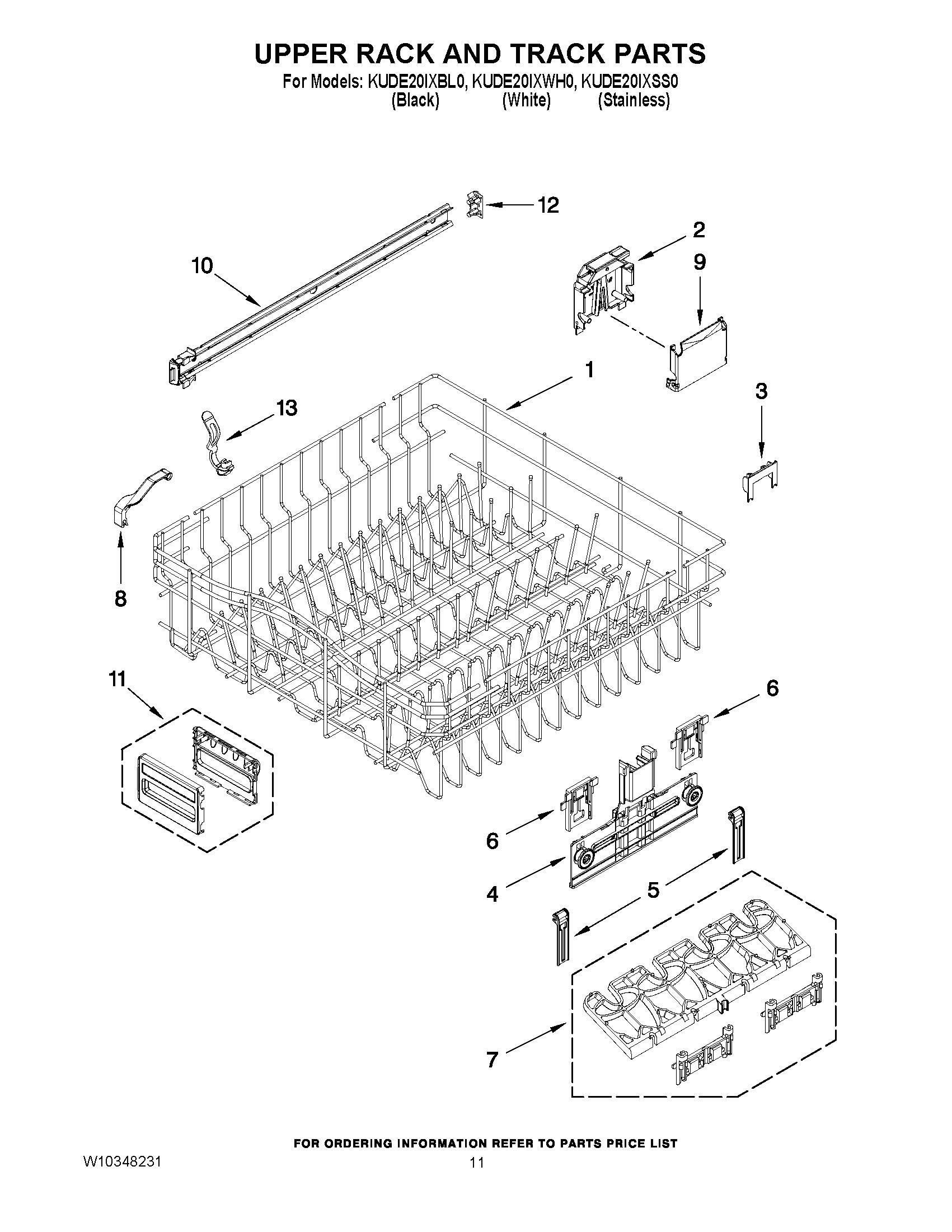 KUDE20IXSS0 Upper Rack And Track Parts Undercounter Dishwasher 5