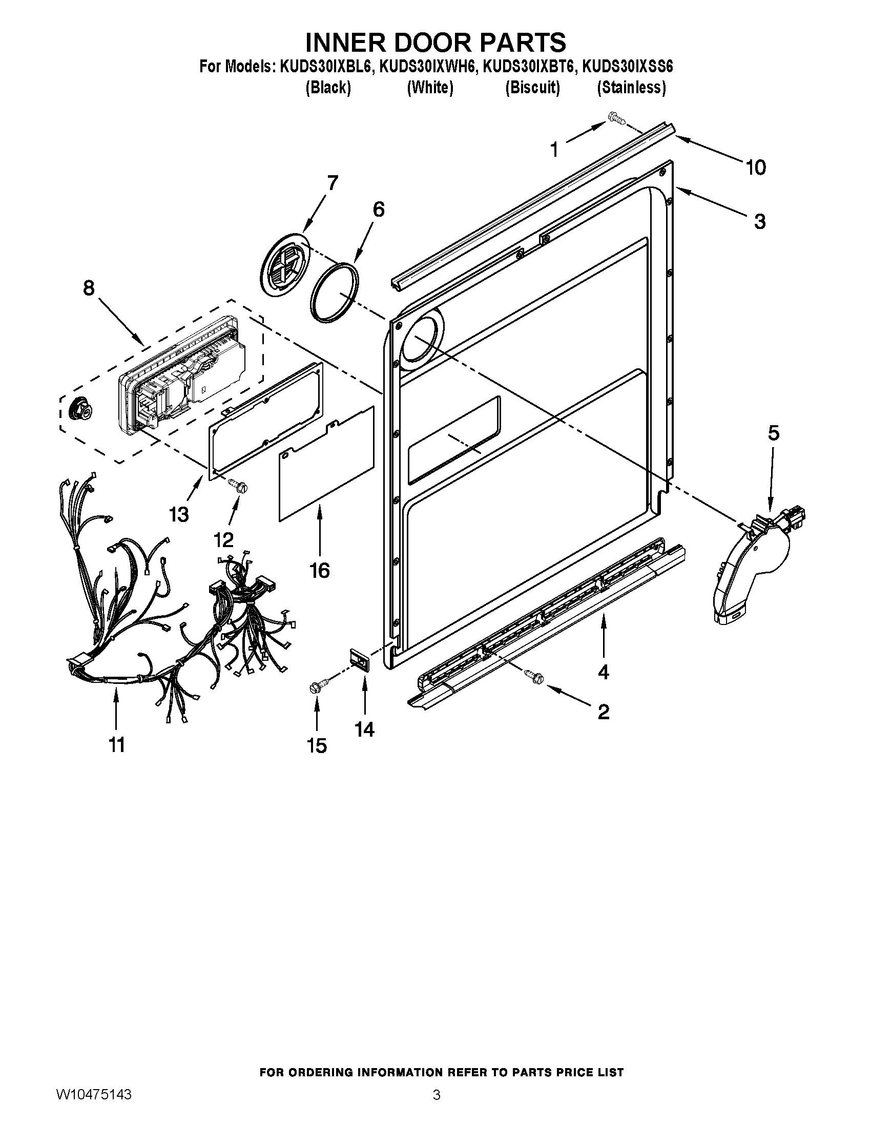 KUDS30IXSS6 Inner Door Parts Undercounter Dishwasher 4 Cycle 6