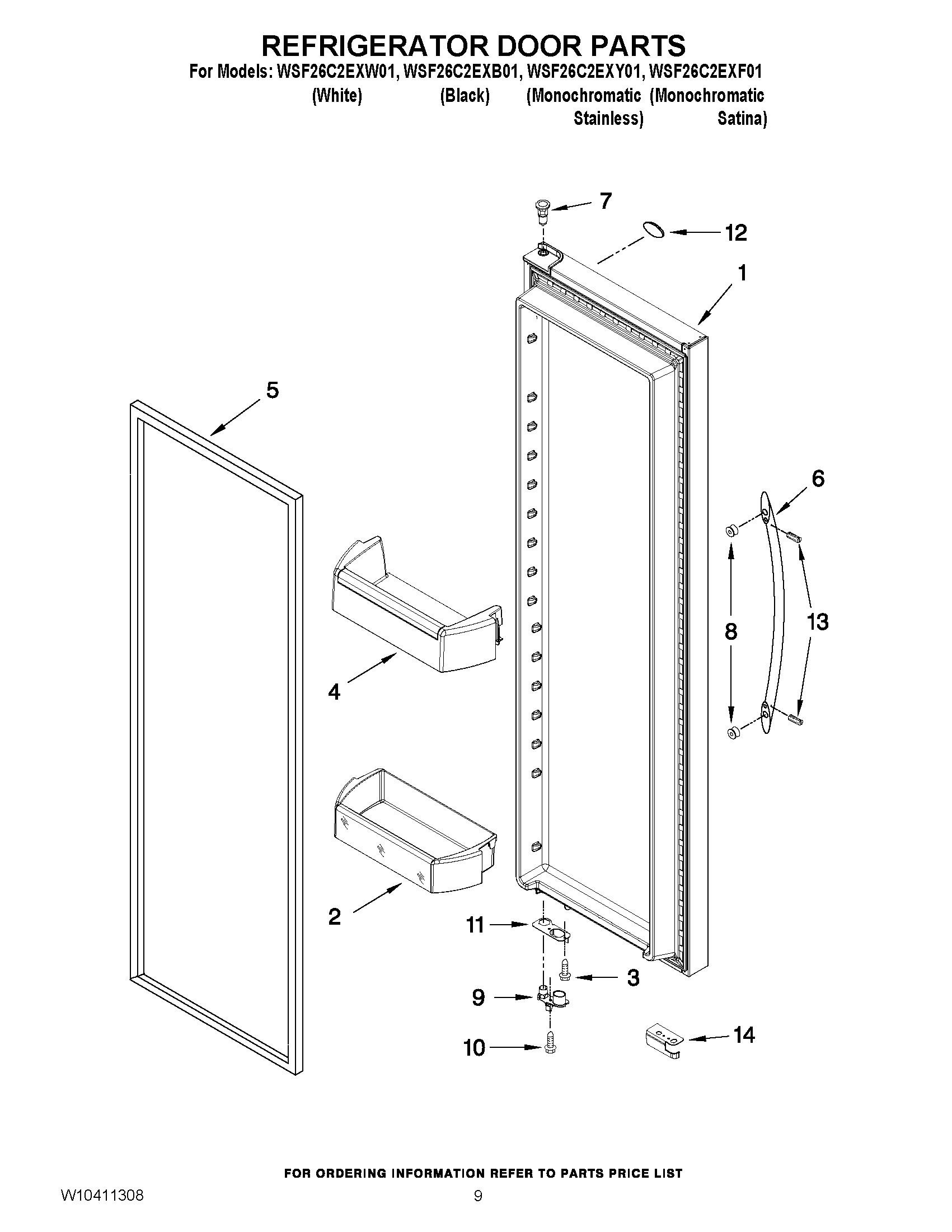 WSF26C2EXW01 Refrigerator Door Parts Whirlpool Corporation