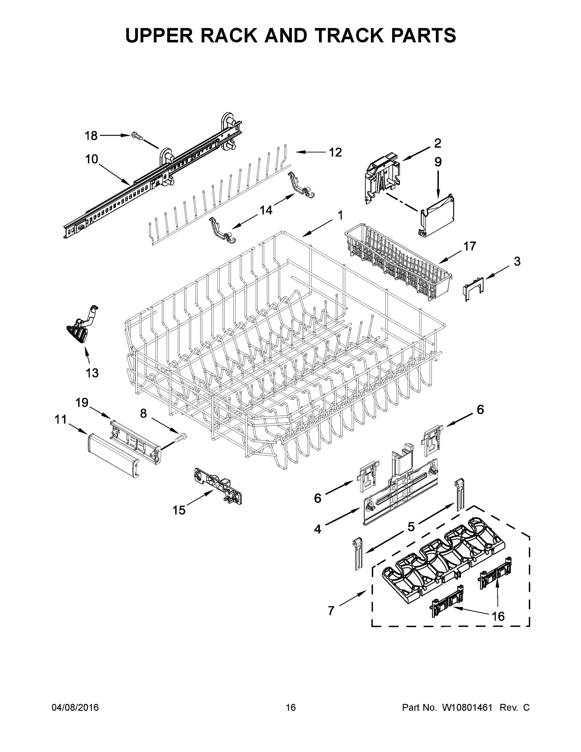 KDTM404EBL1 Upper Rack And Track Parts Whirlpool Corporation